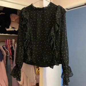 Black Polka Dot Ruffle Blouse from Showpo